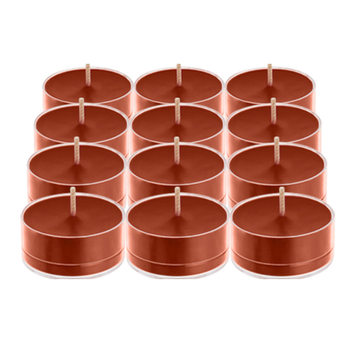 Twelve Maple Tabac Tealight Candles shown against a white background