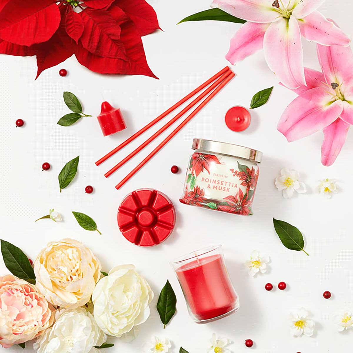 Poinsettia & Musk Escential Jar™ Scented Candle - PartyLite US